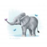 A4-elephant-with-butterfly-on-trunk-print-Blue-Background