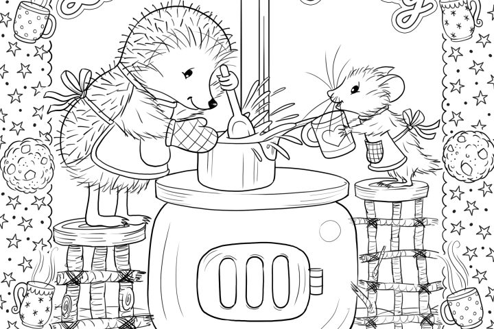 Little Hedgehog Wreath Colouring - White Boarder - English