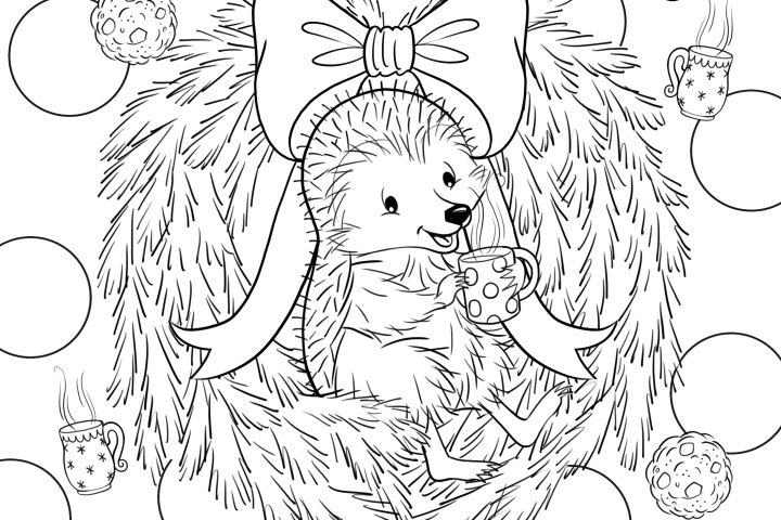 Little Hedgehog wreath colouring sheet - English