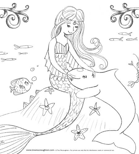 Mermaid and whale free colour in sheet by Tina Macnaughton.